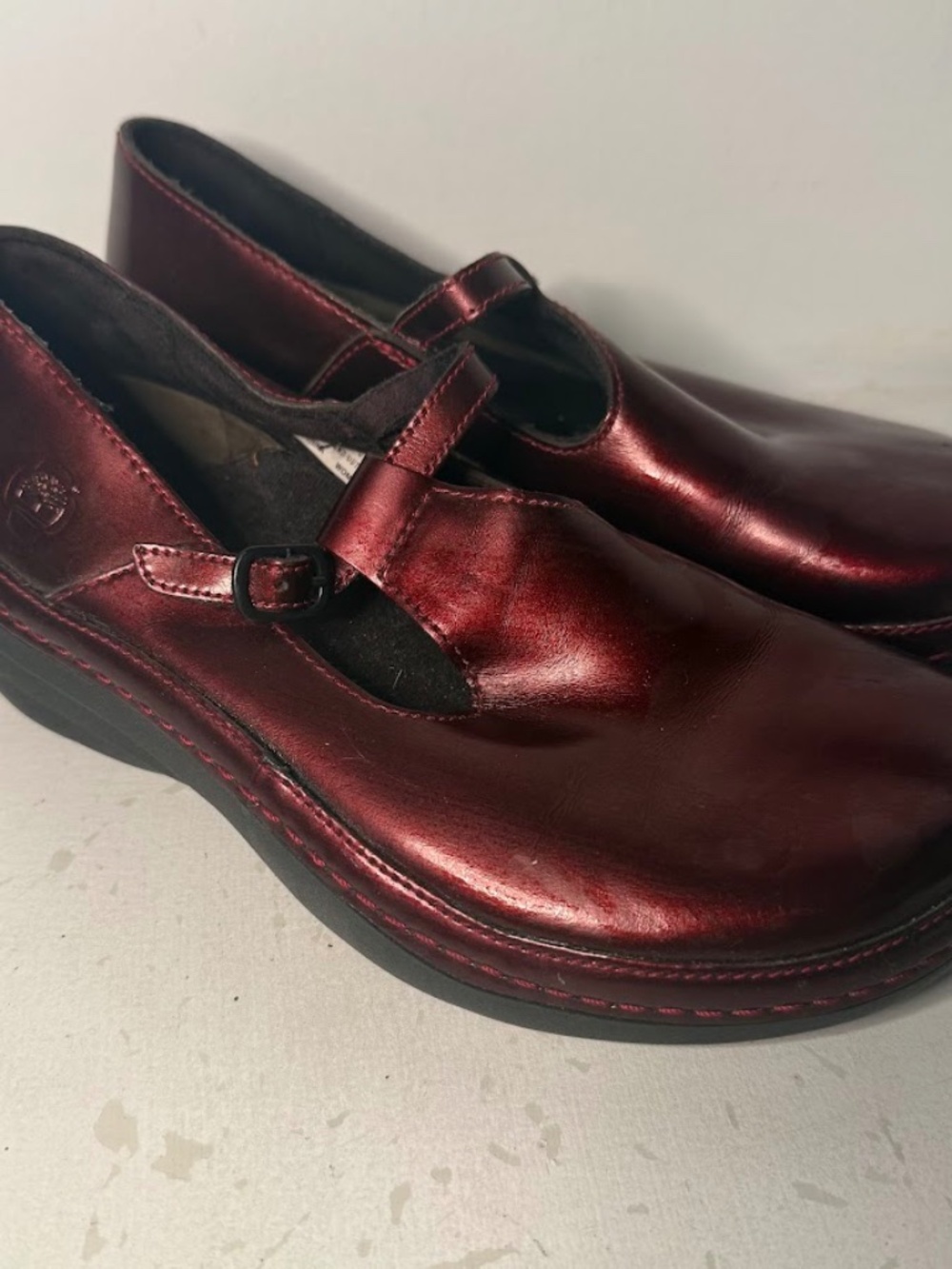 Timberland Pro Mary Jane Shoe Slip Resistant Metallic Red Leather Clogs Mules
